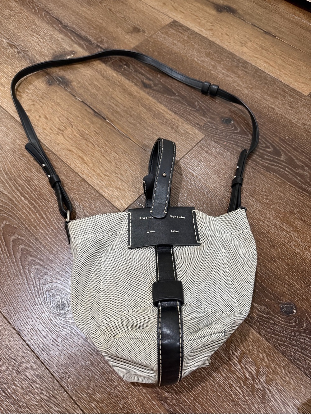 Proenza Schouler Gray Canvas Crossbody bucket bag with Black Leather Trim - Picture 3 of 8